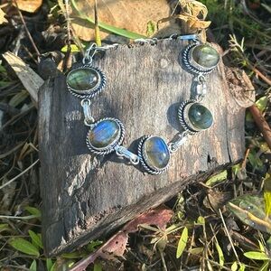 SOLD Labradorite Oval Stone Sterling Silver Bracelet B